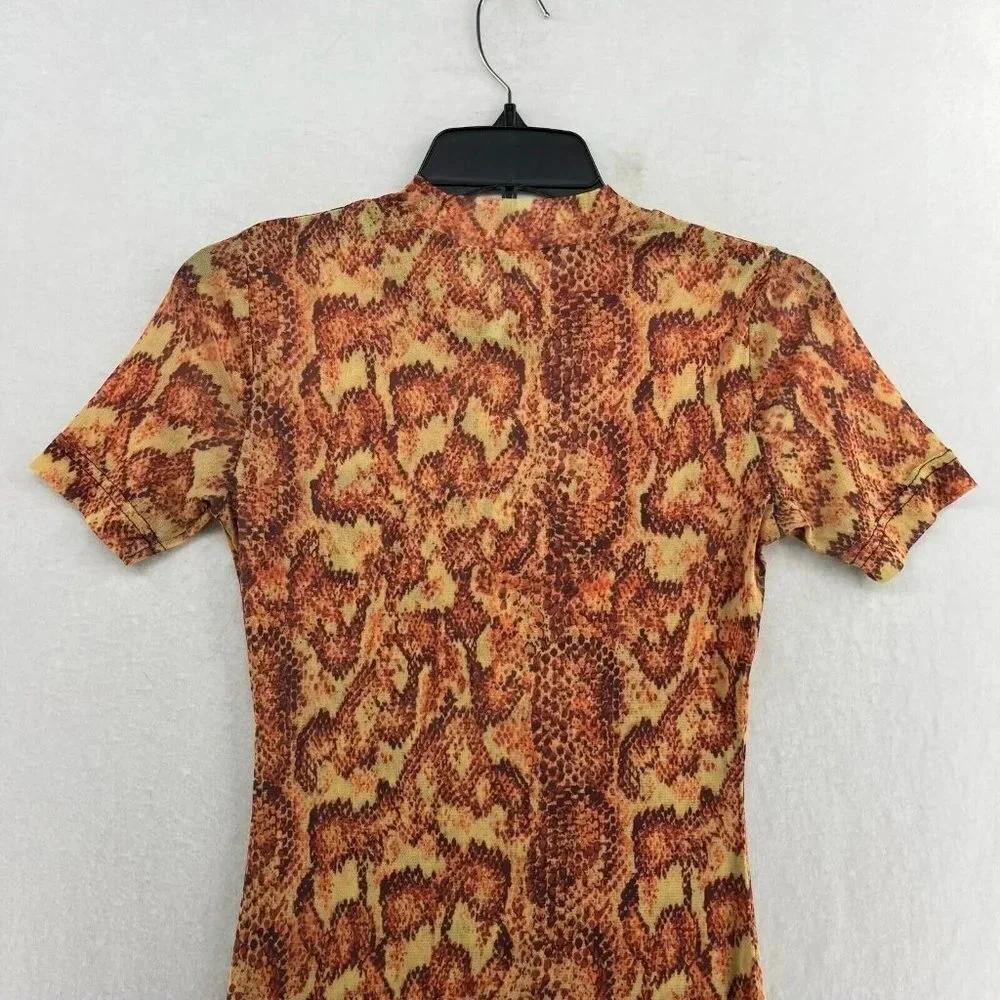 Urban Outfitters Dress Women's Sz Small Orange Mesh Snakeskin Mock Neck Bodycon - Picture 9 of 13
